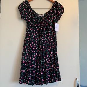 Dream of Me Black and Pink Floral Babydoll Dress - Medium NWT